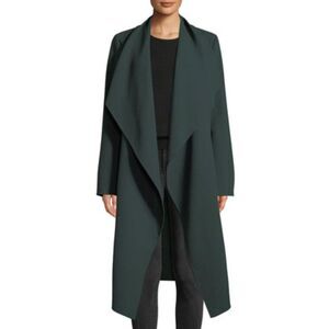 NWT LAFAYETTE 148 Green 100% Wool Hemingway Draped Open Front Crepe Coat Large